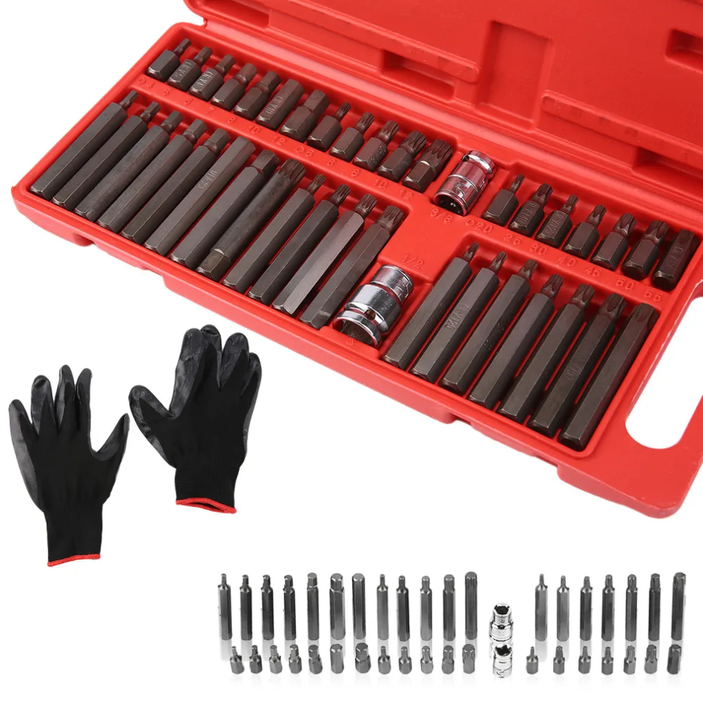 

40Pcs Professional Torx Star Spline Hex Socket Bit Set Tool Kit Garage Tools Equipment with One Pair Practical Gloves hand tools