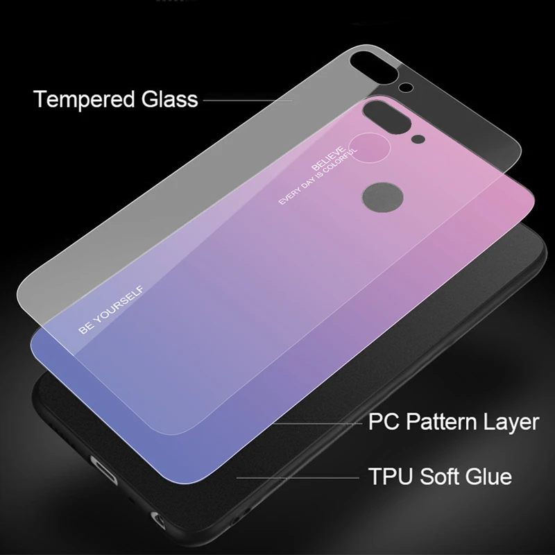 Чехол из закаленного стекла для Huawei Honor 10 Lite и P Smart 2019 цветной защитный чехол