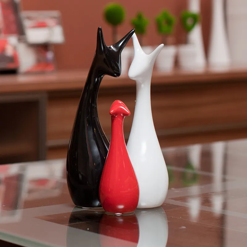 

Two Types 3pcs A Set Home Deco Cat Statues&sculputres Wedding Gift Handcraft Decoration Fashion Jewelry Ceramic Home Furnishing
