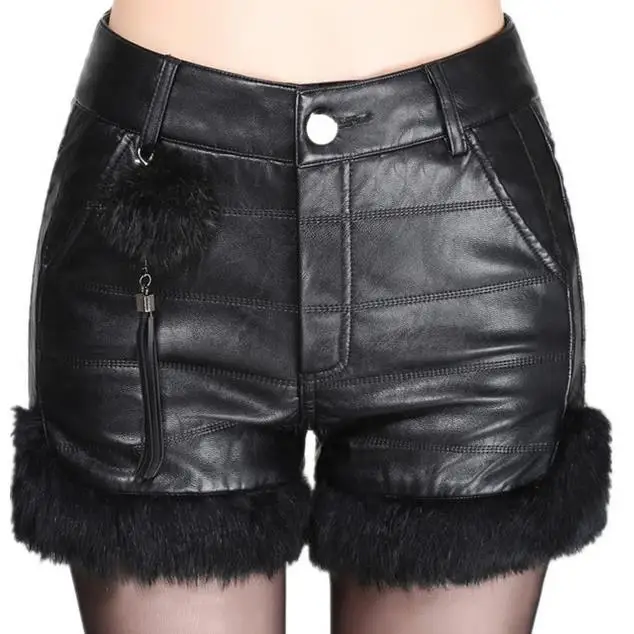 High waist plus size pu leather shorts women straight leather female