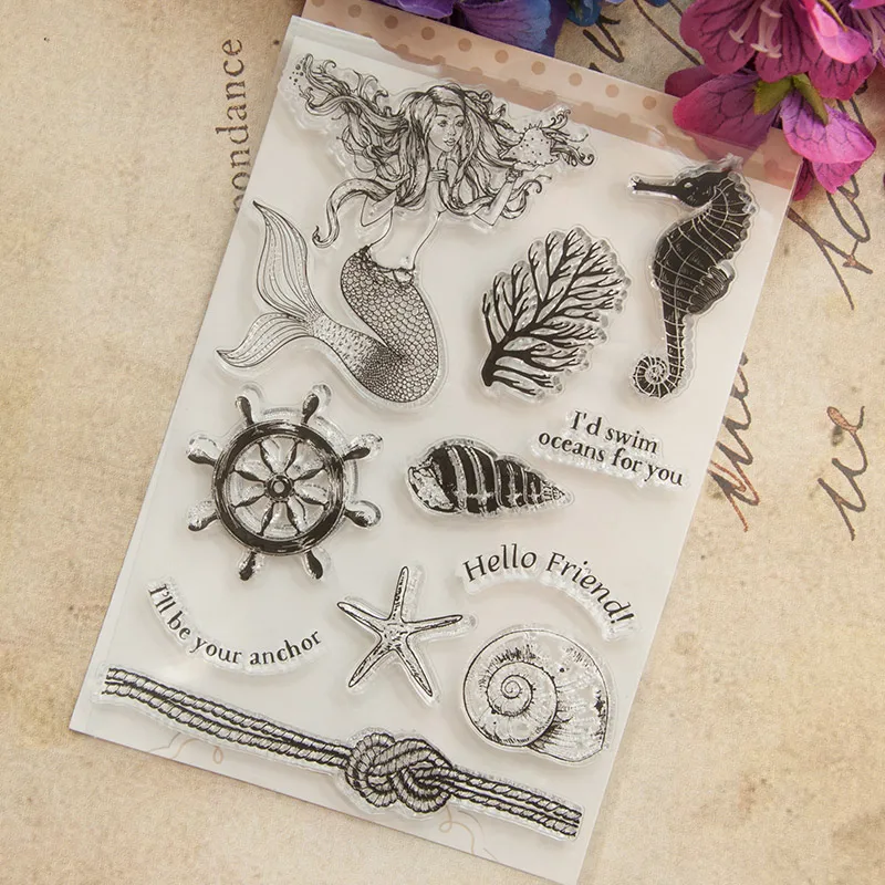 

1 Pcs Cute Sea Ocean Mermaid Conch Transparent Clear Silicone Stamp for Seal DIY Scrapbooking Photo Album Decorative