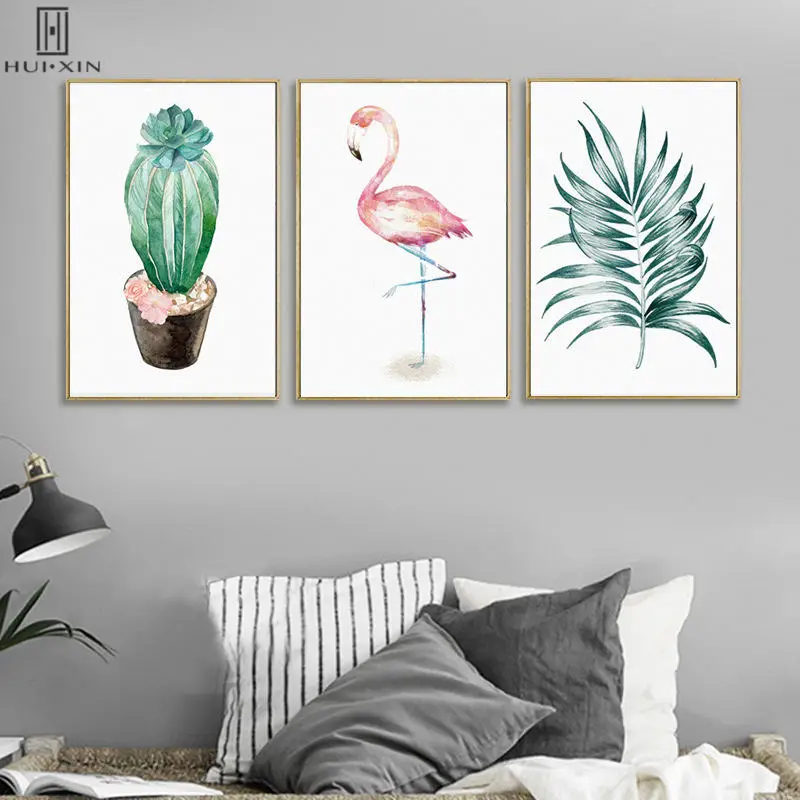 

Wall Art Lovely Flamingo Pictures Canvas HD Pattern Decorative Paintings Pictures Tropical Plants Green Leaf For Home Decor