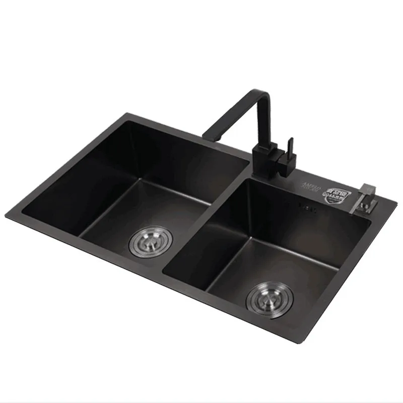 

Nanometer antibacterial black hand double groove more 304 stainless steel kitchen sink basins sink packages BOWL