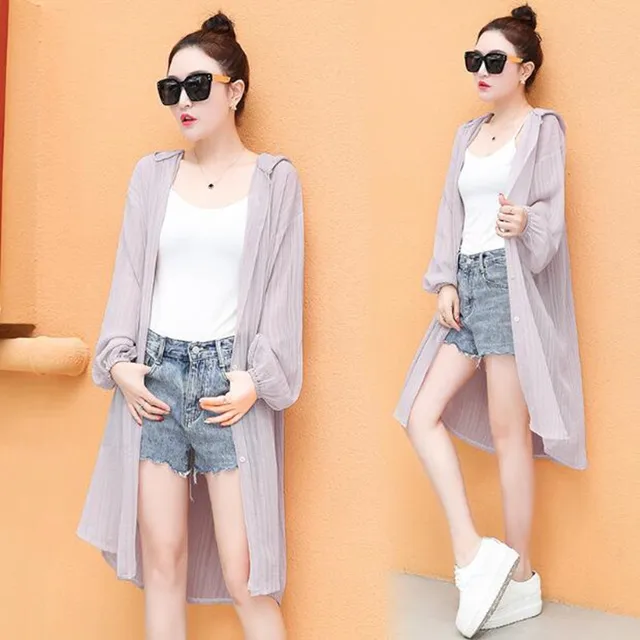 Chiffon sun protection shirt female long cardigan Korea students loose