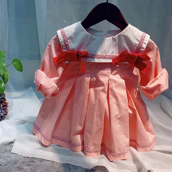 

Roimyal Wholesale Autumn/spring orange pink college Spanishstyle dress long-sleeved large lapel pleated doll dress bow 2-7years