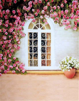 

Photography Backdrop 5x7 Spring Flowers White Wall Vintage Style Digital Background for Wedding Photo Booth Custom Made