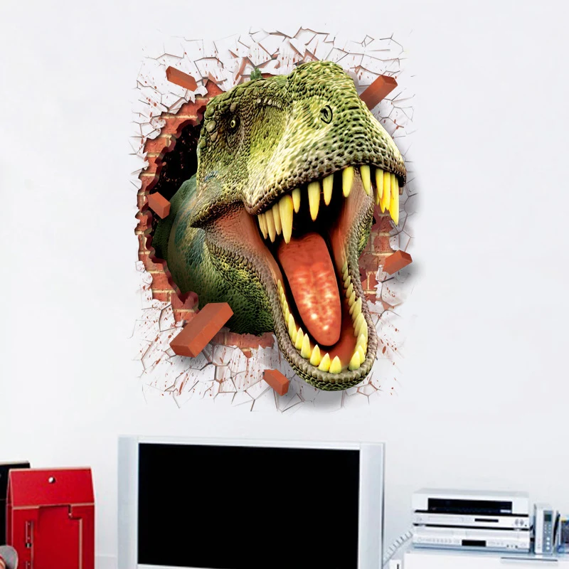 3D PVC Funny Wall Stickers Dinosaur Car Children Room Fridge Decals Dining Room Kitchen Decorative Wall Stickers