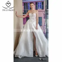 Swanskirt свадебное платье пляжное платье без бретелек Русалка с низким вырезом на спине, с розочками, а-силуэт 2019 платье феи летняя под заказ