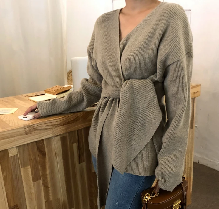 SuperAen Korean Style Fashion Women Sweater Coat Wild Fashion Casual V-neck Lace Ladies Sweater New Autumn 2018 Women Tops