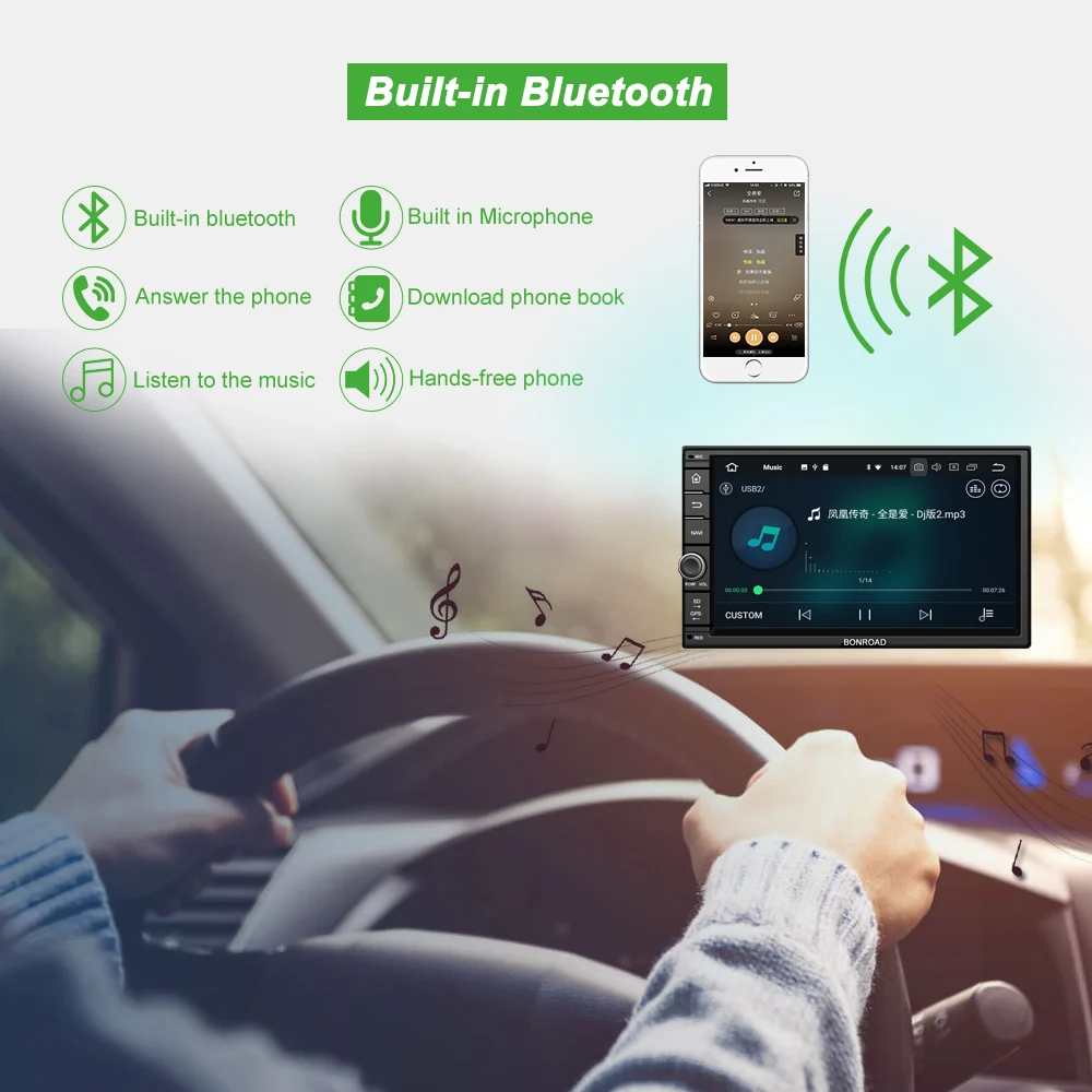 Excellent Bonroad Car Multimedia Player For 2din For Nissan Universal Android 9.0 2G+16G Wifi Radio 4G GPS Bluetooth Video Audio Player 2