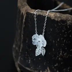 S925 Sterling Silver Leaf кулон Цепочки и ожерелья ретро Природный кристалл сливы Цепочки и ожерелья женские короткие ключицы цепи Цепочки и ожерелья