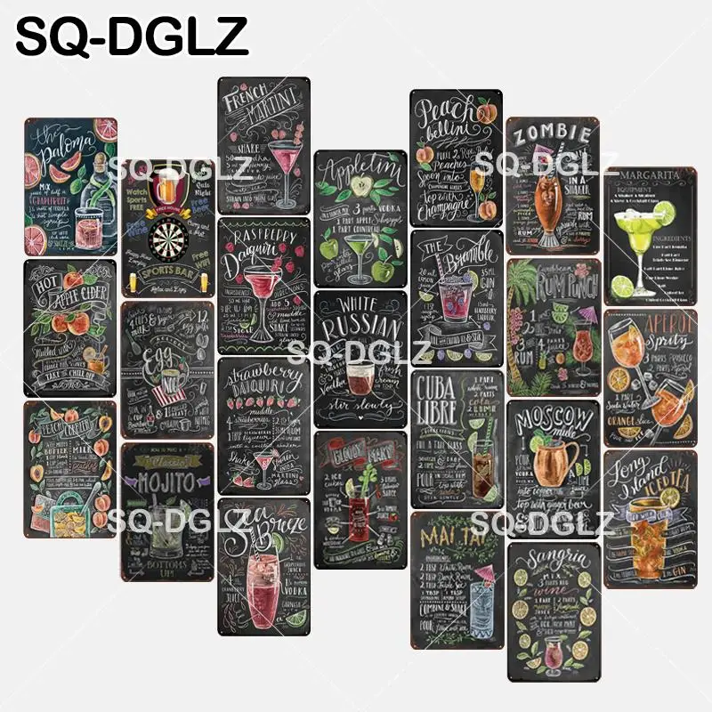 

Vintage Hand-Painted Cocktail Metal Tin Sign Alcohol Wall Decor Bar Club Metal Crafts Home Decor Painting Plaques Art Poster
