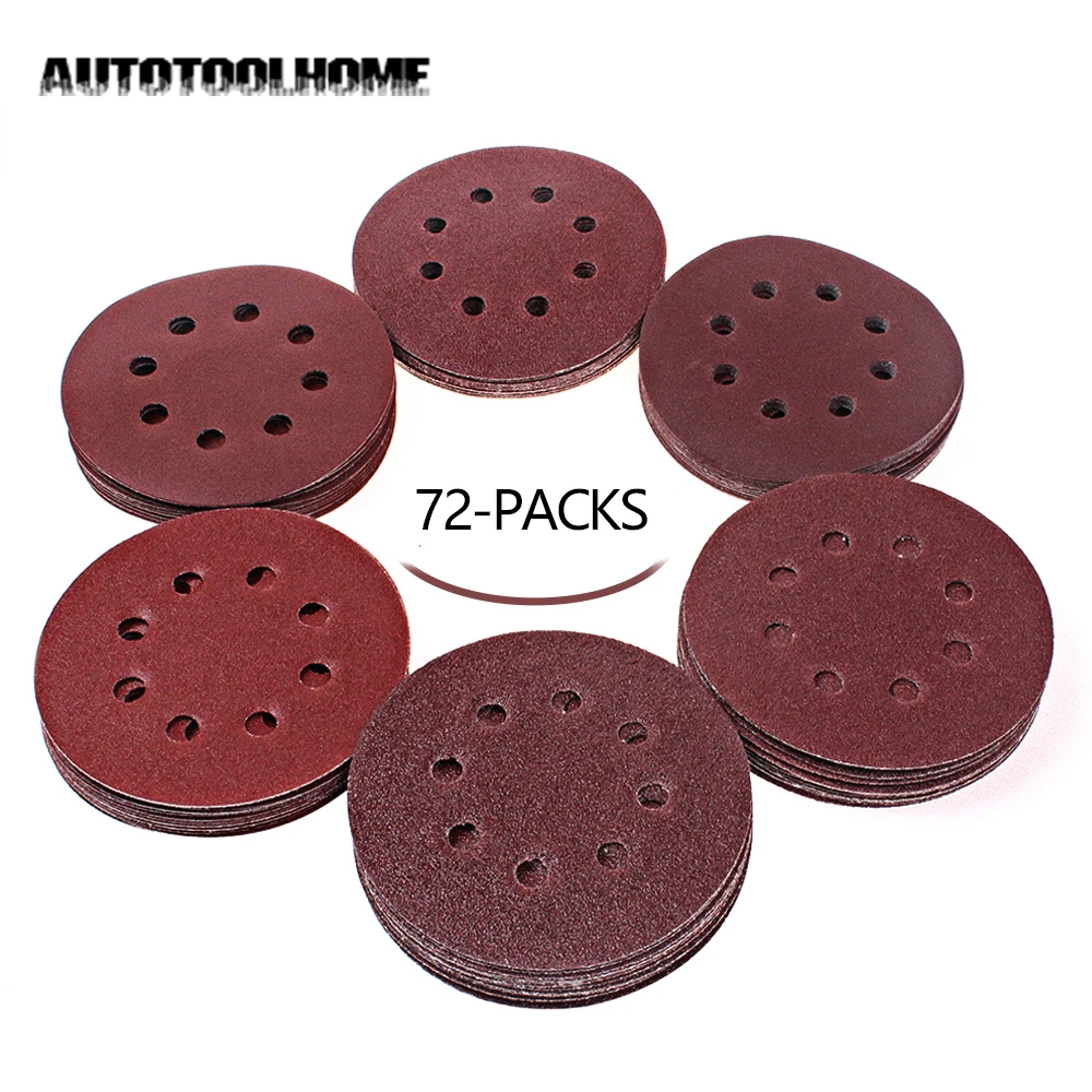 72Pcs Sander Disk 125mm 40 320 Multi Grit Sandpaper Sheet Assorted fits