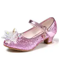 New Children Leather Shoes Girls Transparent Flower Silver Crystal Princess High-heeled Shoes Rhinestone Kids Wedding Shoes 02A