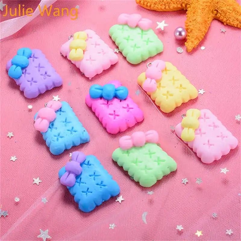 

Julie Wang 10PCS Resin Biscuit Cookies Charms Slime Polymer Clay Food Pendants Jewelry Making Accessory Home Table Decor Props
