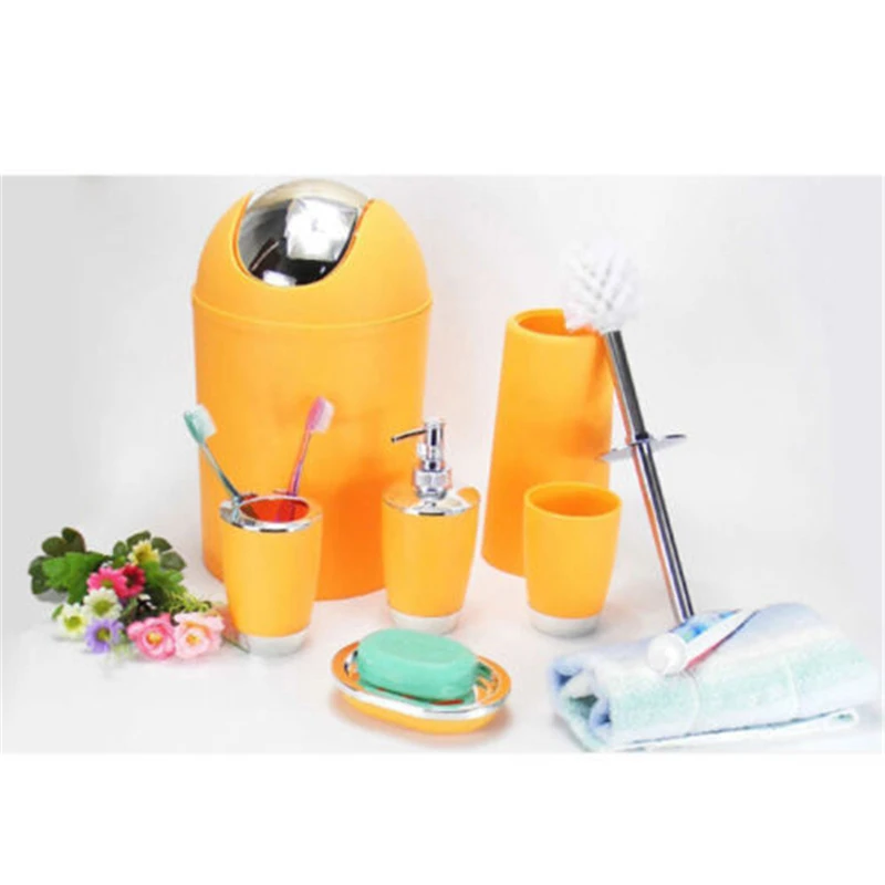 New Portable Bathroom Set 6 Piece Accessory Bin Soap Dish Dispenser Tumbler Toothbrush Holder Bathroom storage #3