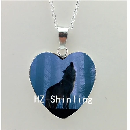 Синий Волк Сердце ожерелье Воющий волк кулон в форме сердца, украшения волк кулон муранское стекло сердце ожерелье HZ3 - Окраска металла: 6