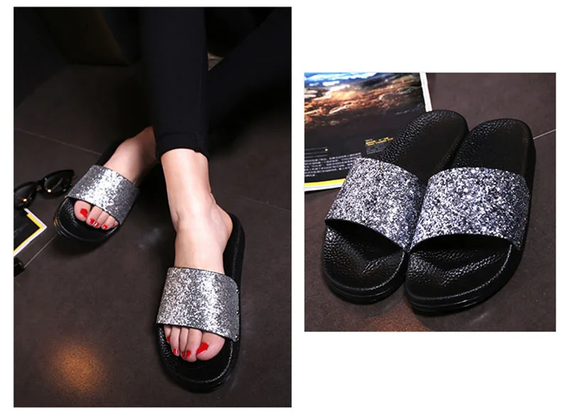 2018 New Women Summer Platform Indoor Home Slippers Casual Peep Toe Flip Flops Ladies Glitter Flat Heels Shoes zapatillas mujer (13)