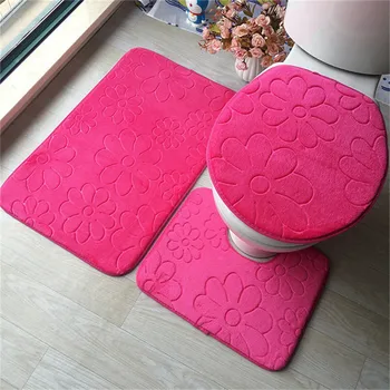 

3Pieces/Set Cheap New Non-slip Carpet Mattres Bathroom Floor Mat Flannel Embossed Carpet Bathroom Mat Cover Carpet Bathroom Set