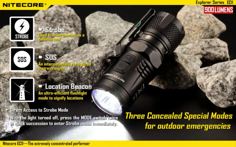 2015 Nitecore EC11 CREE XM-L2 U2 светодиодный 900 люмен светодиодный фонарик Водонепроницаемый аварийно-спасательных поисковый фонарь + IMR18350 700 мА/ч