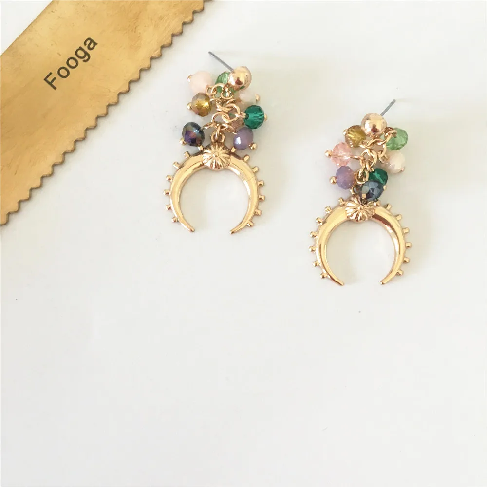 

TRENDY GOLD COLOR PLATING BEAD HANGING WITH HORN DROP EARRINGS FOR WOMEN