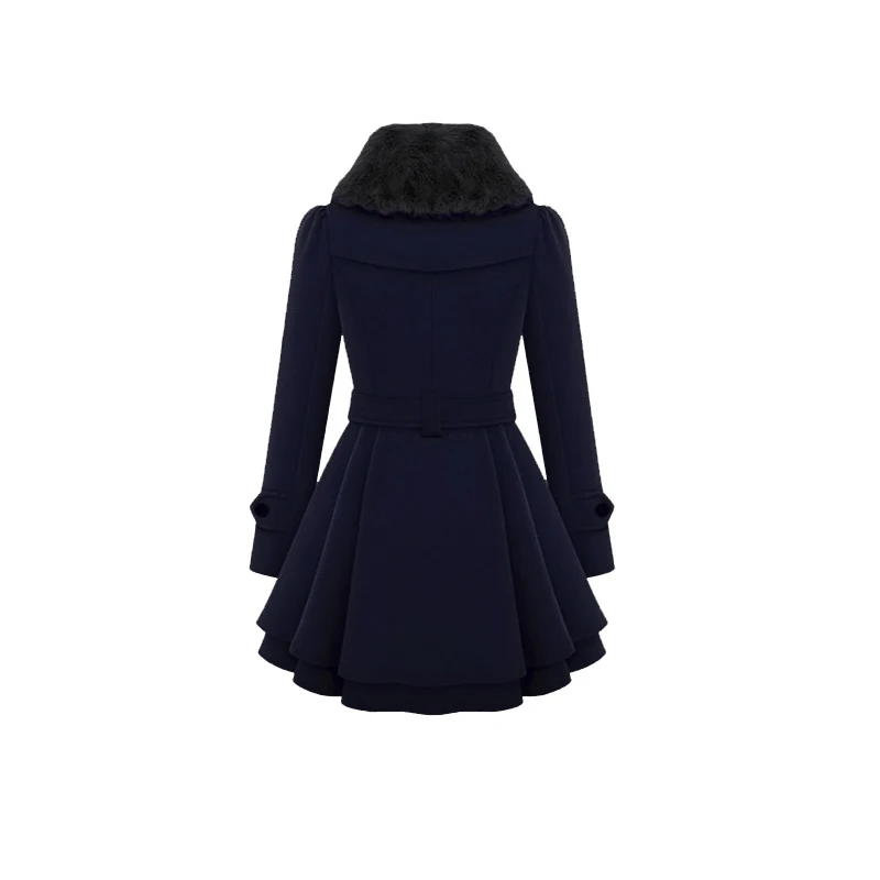 Sisjuly плюс размер 4XL пояс воротник из искусственного меха винтажное готическое синее черное шерстяное пальто женское осенне-зимнее офисное теплое шерстяное пальто