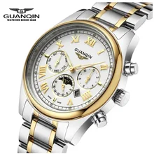 D’origine Marque GUANQIN Quartz Montre Hommes En Acier De Mode Horloge Homme Phase de Lune Imperméable De Luxe Montres Horloge Hommes Montres