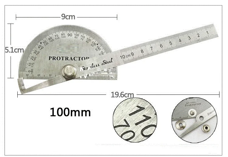 100 мм 180 градусов, нержавеющая сталь транспортир Дровосек Гониометр, угломер квадратный измеритель инструмент угол метрический