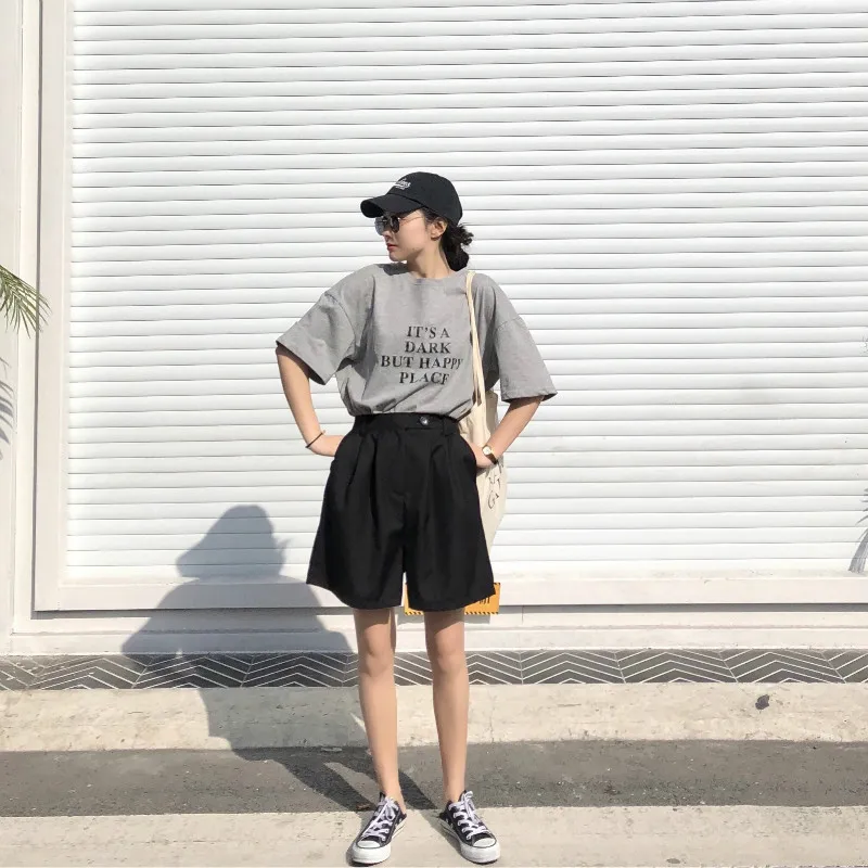 Женские летние шорты свободного кроя, корейская мода, широкие брюки, Janpan Kawaii Ulzzang Chic Mujer размера плюс, повседневные штаны