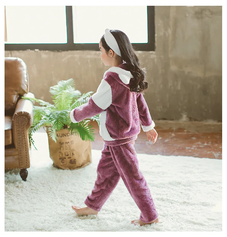 Детский фланелевый пижамный комплект; детские пижамы из бархата кораллового цвета; флисовая одежда для сна для девочек; пижамный комплект для маленьких девочек; зимняя одежда; комплект из 2 предметов