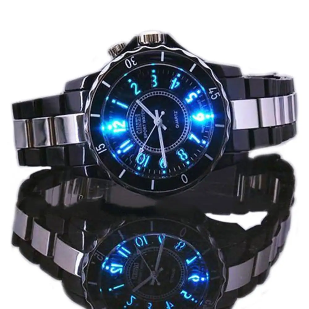 

Men Boy Sports Stainless Steel LED Light Round Dial Quartz Analog Wrist Watch