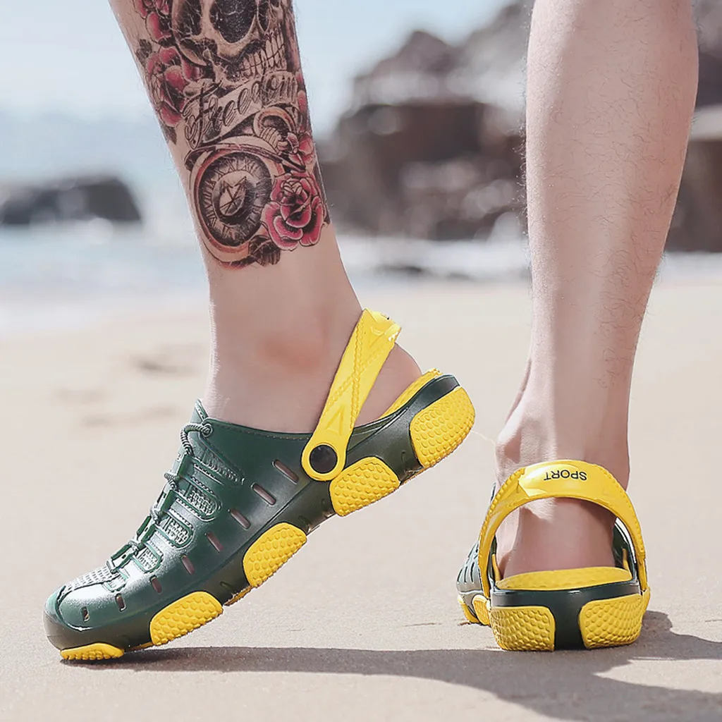 

Men's Fashion Casual Slip On Slippers Beach Shoes Outdoor Slides Hole Sandals flat Round Toe Beach slipper shoe outside Apr 18