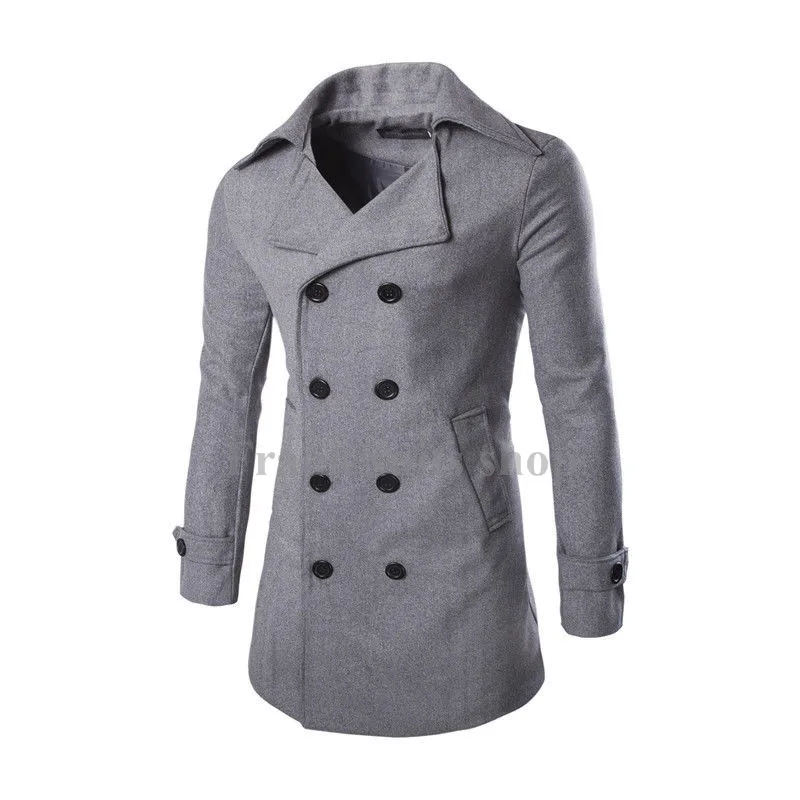 2017 Custom made High Grade Gray Coats Men's Fashion NEW Modern Wool Blend Double Breasted Coats