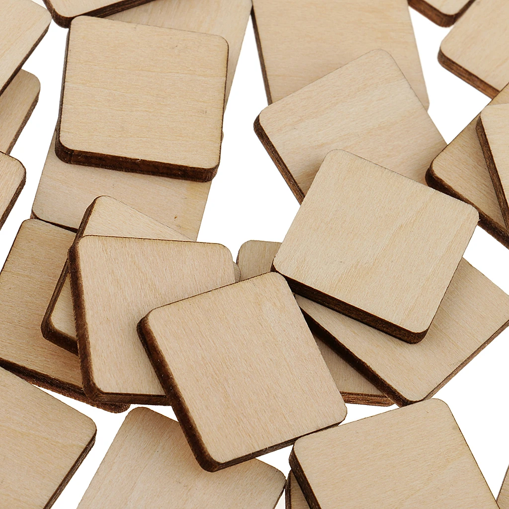 43 Pieces Square MDF Unfinished Wood Wooden Pieces Blank Plaque for DIY Crafts Model Building Engraving Painting 20/60/100mm