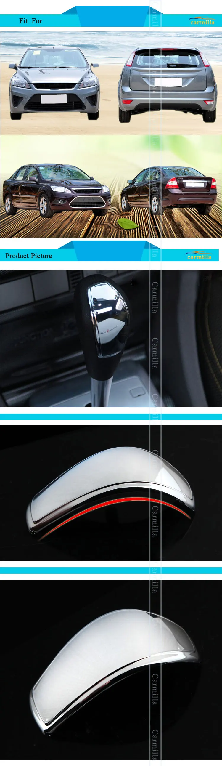 Carmilla 1 шт. ABS хром на редукторной головке Украшение Наклейка ручка переключения передач крышка для Ford Focus 2 MK2 2005-2012 Fiesta 2009-2012
