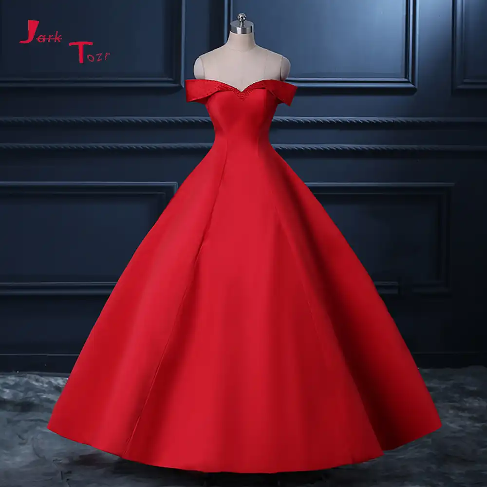 red satin ball gown