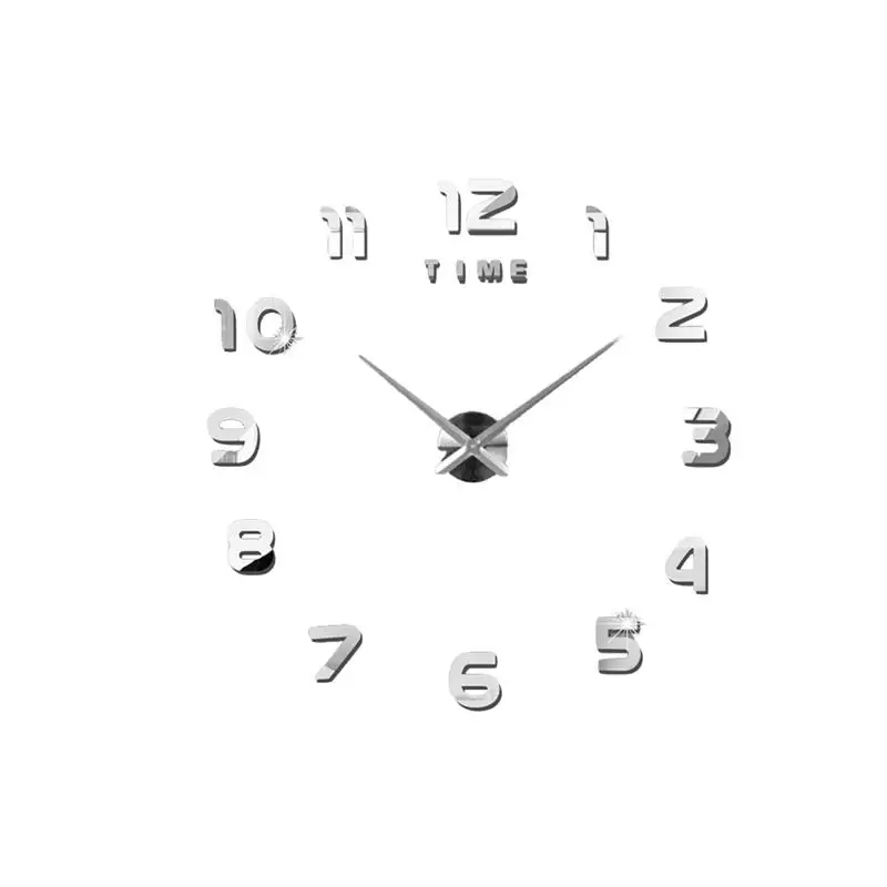 

Modern DIY Wall Clock Large Frameless 3D Wall Clock for Home Living Room Office Decor (Silver)