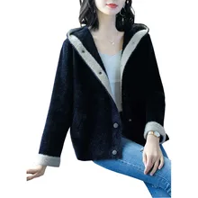 Новые женские короткие куртки и пальто с капюшоном осенне-зимние свободные плотные теплые пальто женские черные повседневные куртки LL2047