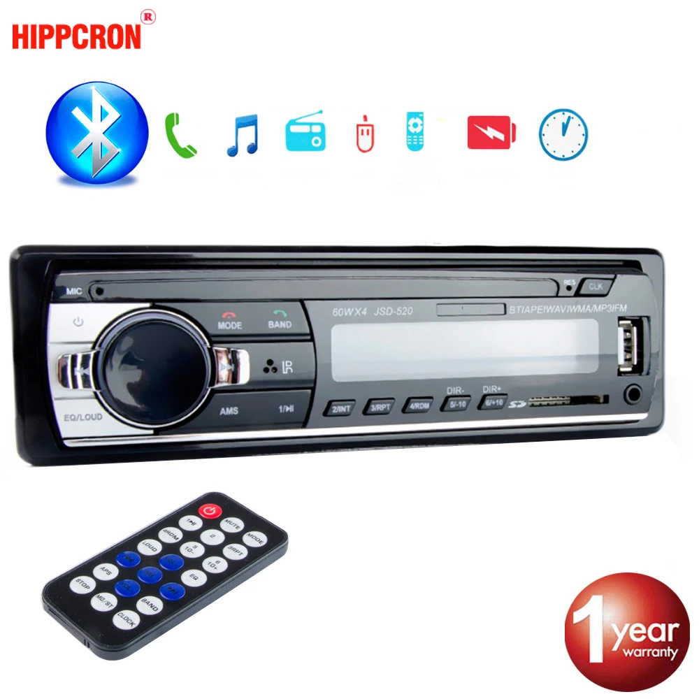 

Hippcron Car Radio Stereo MP3 Player Digital Bluetooth 60Wx4 FM Audio Music USB / SD with In Dash AUX Input