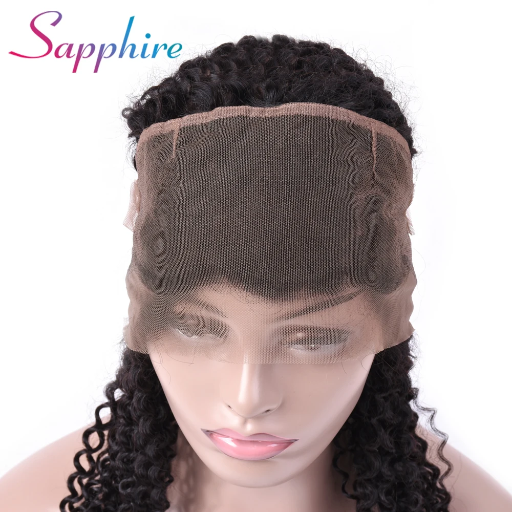 Sapphire Human Hair Peruvian Deep Wave 360 Lace Frontal Pre Plucked with Baby Hair Free Part 100% Non Remy Human Hair Natural