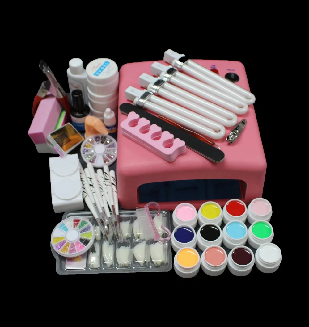 

Hot Sale Pro 36W UV GEL Pink Lamp & 12 Color UV Gel Nail Art Tool Kits Sets BTT-93