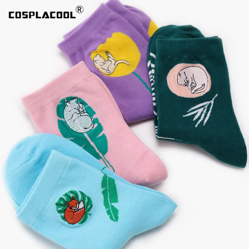 

[COSPLACOOL]Cartoon Embroidery Funny Socks Creative Harajuku Cute Plant Animal Sheep Socks Women Warm Japanese Sokken Calcetines
