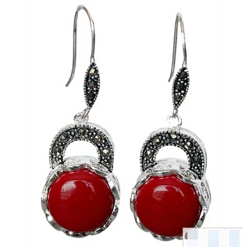 

Bridal jewelry free shipping hot sellnoble and elegant 925 Sterling Silver Jewelry Red Coral Marcasite Earrings