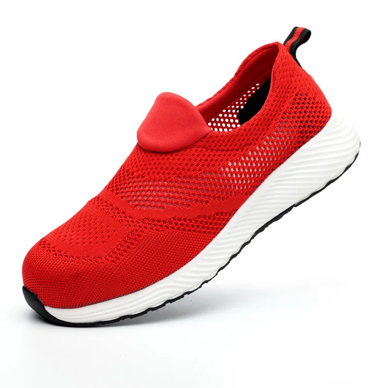 DAOKFPO/Мужская защитная обувь; дышащая Летняя обувь; женская мужская обувь со стальным носком, с защитой от разбивания; Мужская Рабочая обувь - Цвет: Красный