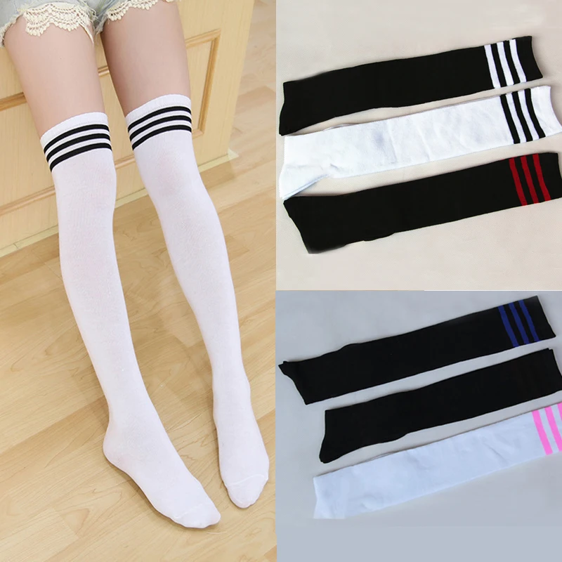 Fashion Sexy Girls Students Women Sexy Stripe Cotton Over Knee Socks Thigh High Stockings Long Socks Cotton Stockings