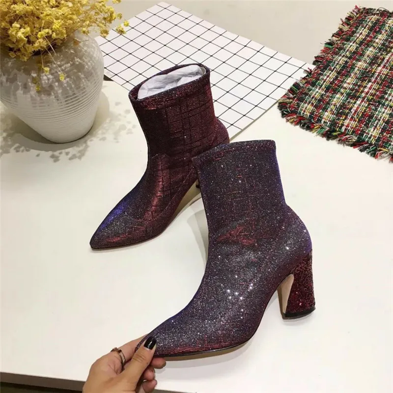 Invierno Cuadrado Moda Tobillo As Otoño Tacón Bling Mujeres Pic as Señora Zapatos Las Pic Botas Mujer Genuino De Nuevo Cuero Encaje Moto XUxqwv0O