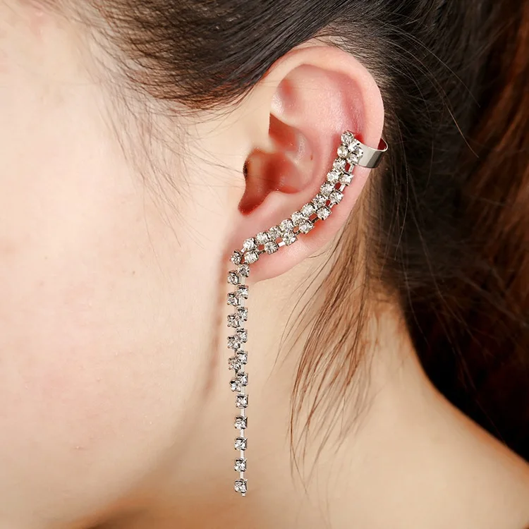 Korean fashion ear clip oorbellen Tassel Crystal Earring ear cuff