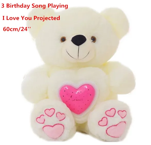 

Music Playing Luminous Projecting Love Logo Stuffed Bear Toy Light-Up Plush Teddy Pillow Auto Color Rotation Birthday Gift