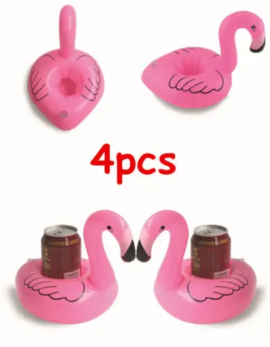 4pcs Inflatable Mini Pink Flamingo Floating Drink Holder Hot Tub Pool