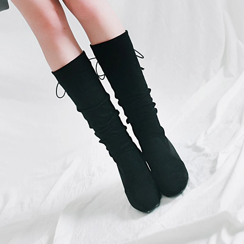 Meotina/зимние женские сапоги до колена модные ковбойские сапоги с бахромой на толстом каблуке женские высокие сапоги на шнуровке коричневый, черный цвет, размеры 34-43